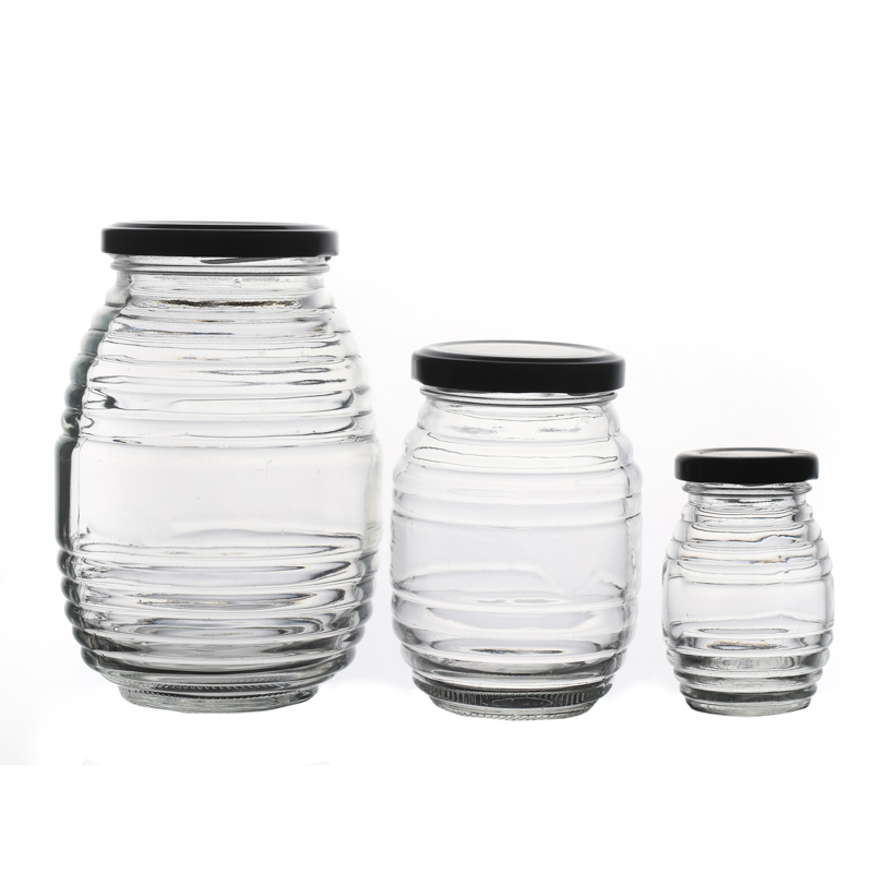Manufacturer Wholesale Glassware Flint Customize High Quality Stripe Round Food Honey Jar Glass with Screw Cap