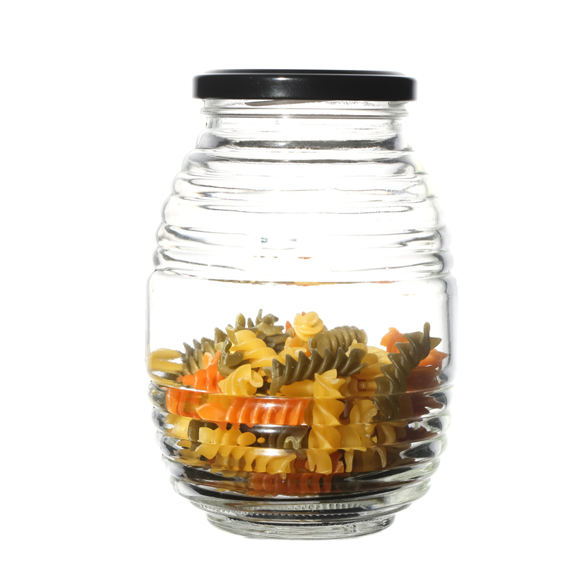 Manufacturer Wholesale Glassware Flint Customize High Quality Stripe Round Food Honey Jar Glass with Screw Cap