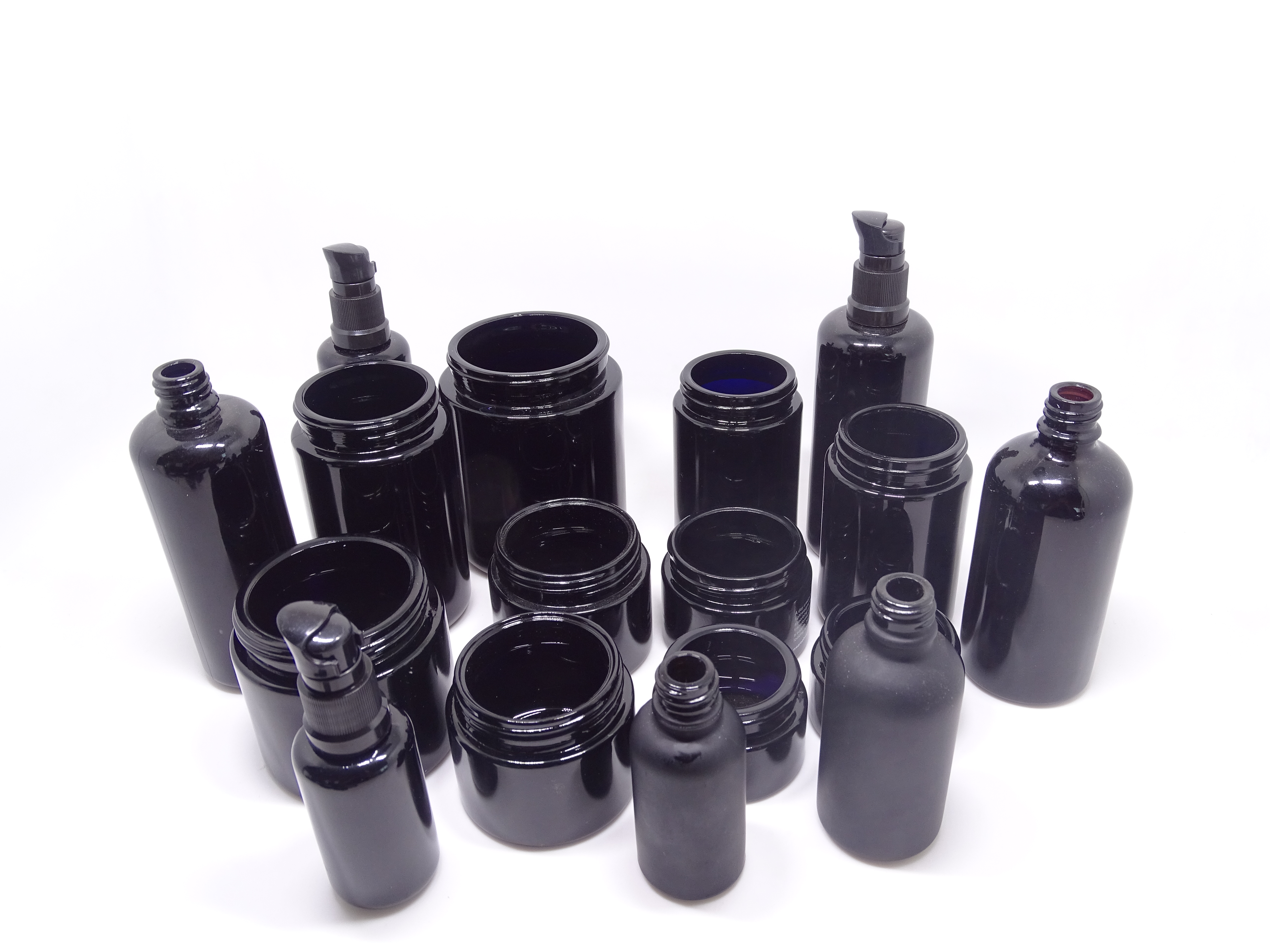 Manufacturer cosmetic packaging 2 oz 4 oz black uv glass jar for cream