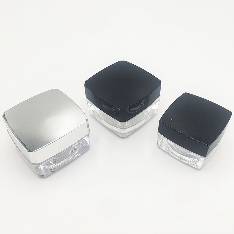 Manufacturer costom 10g 15g square acrylic jar ps plastic jar with black plastic cover Custom cosmetic cream lotion jar