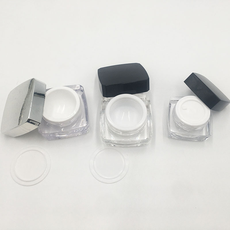 Manufacturer costom 10g 15g square acrylic jar ps plastic jar with black plastic cover Custom cosmetic cream lotion jar