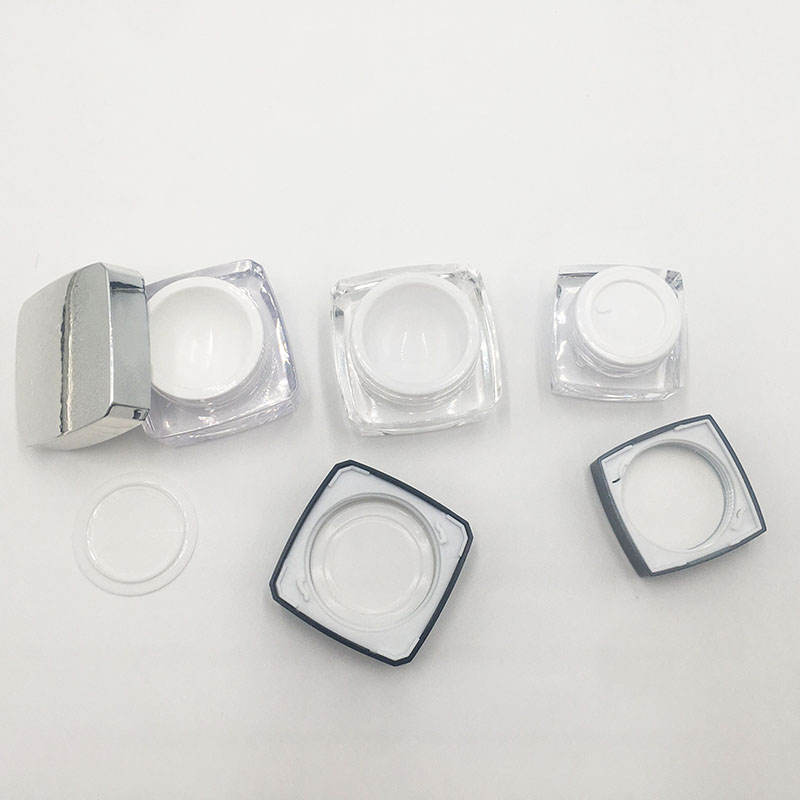 Manufacturer costom 10g 15g square acrylic jar ps plastic jar with black plastic cover Custom cosmetic cream lotion jar