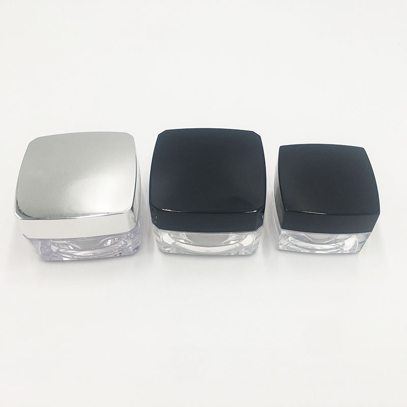 Manufacturer costom 10g 15g square acrylic jar ps plastic jar with black plastic cover Custom cosmetic cream lotion jar