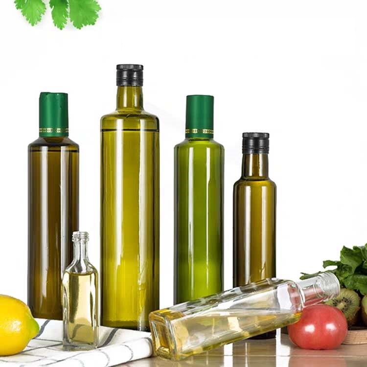 Manufacturer customized 250ml 500ml 750ml Round Square Dark Green Olive oil Glass Bottle kitchen glass cooking olive oil bottle