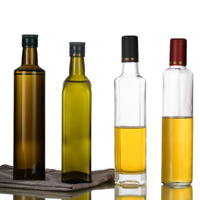 Manufacturer customized 250ml 500ml 750ml Round Square Dark Green Olive oil Glass Bottle kitchen glass cooking olive oil bottle