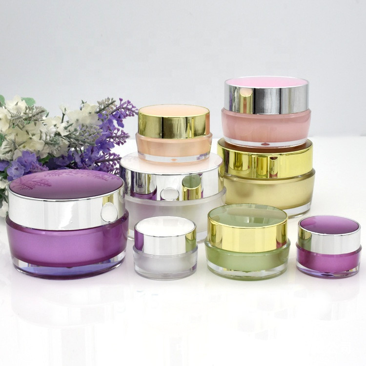 Manufacturer luxury cosmetic packaging purple white plastic jar body cream containers