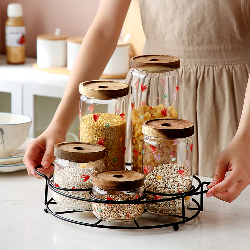 Manufacturer luxury direct glass sealed kitchen bamboo cover storage canister