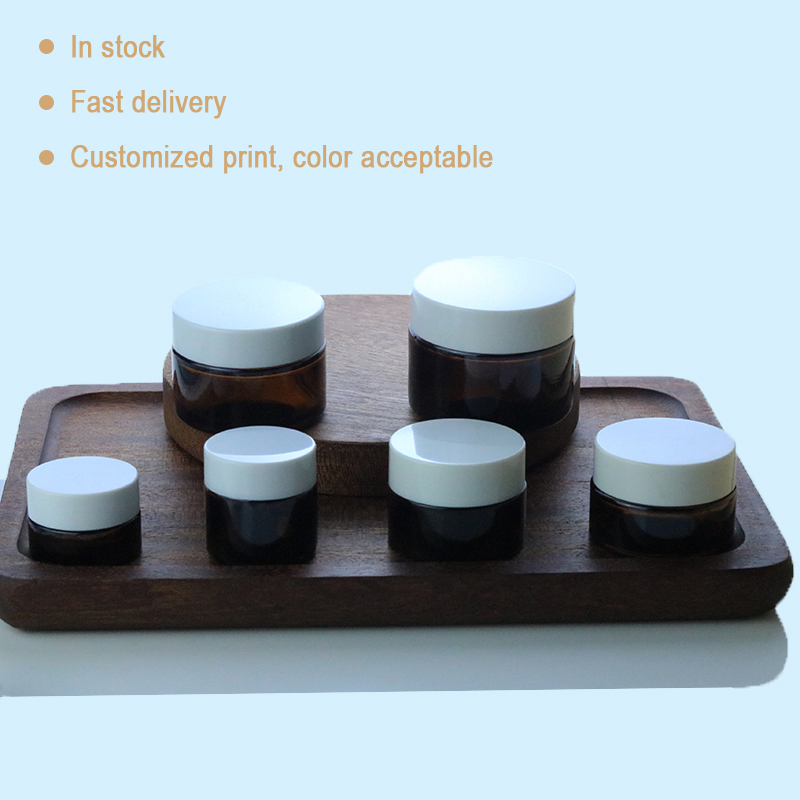 Manufacturer price 5ml 10ml 15ml 20ml 30ml 50ml wide mouth amber glass jar with white lid (GJM14)