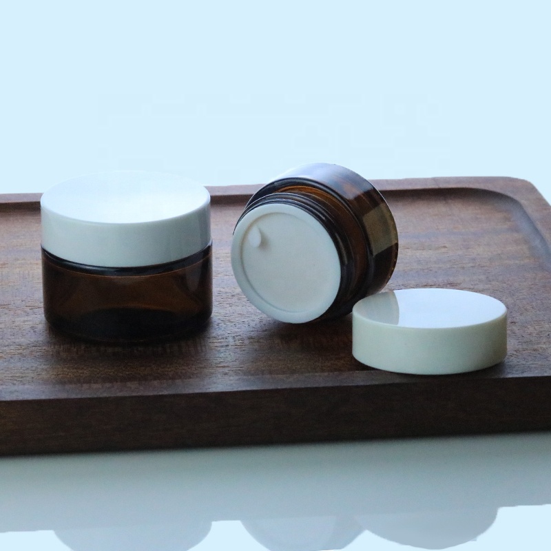 Manufacturer price 5ml 10ml 15ml 20ml 30ml 50ml wide mouth amber glass jar with white lid (GJM14)