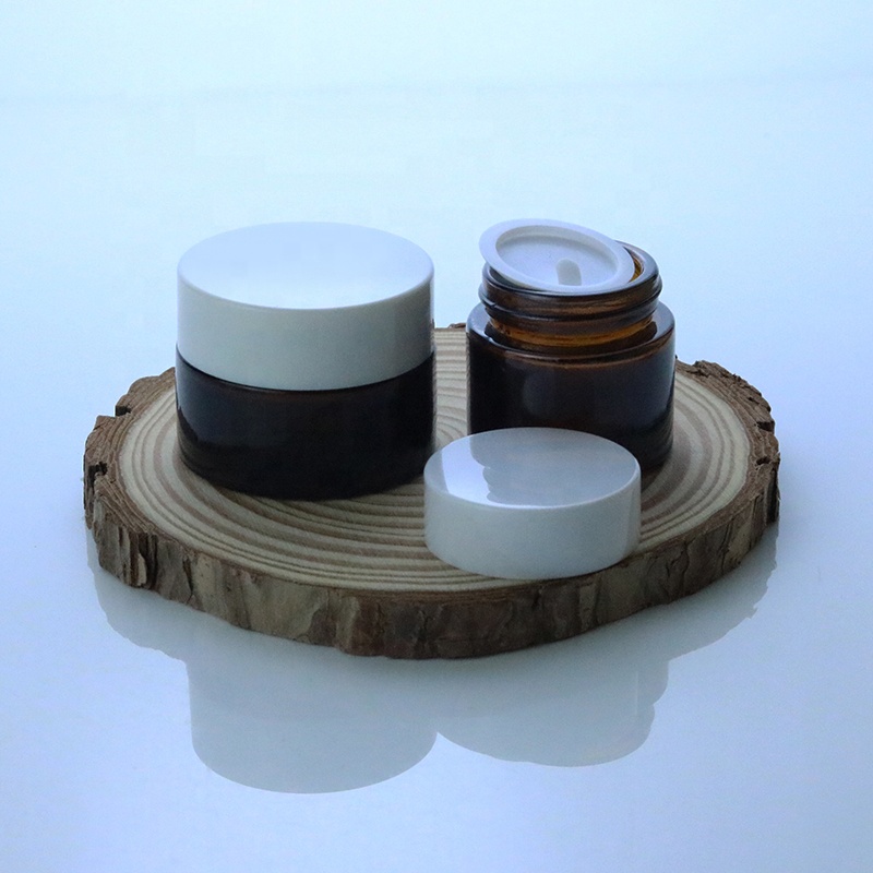 Manufacturer price 5ml 10ml 15ml 20ml 30ml 50ml wide mouth amber glass jar with white lid (GJM14)