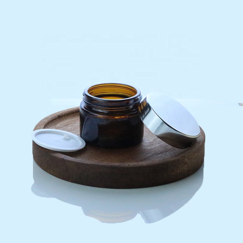 Manufacturer small amber 15ml 0.5oz round glass jar with silver lid (GJM11)