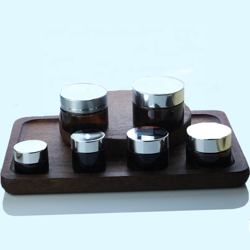 Manufacturer small amber 15ml 0.5oz round glass jar with silver lid (GJM11)