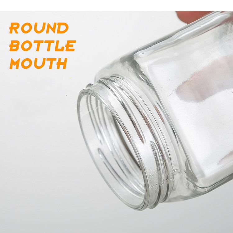 Manufacturer square glass honey bottle/jar storage jam sauce canned pickle glass jar with metal lids