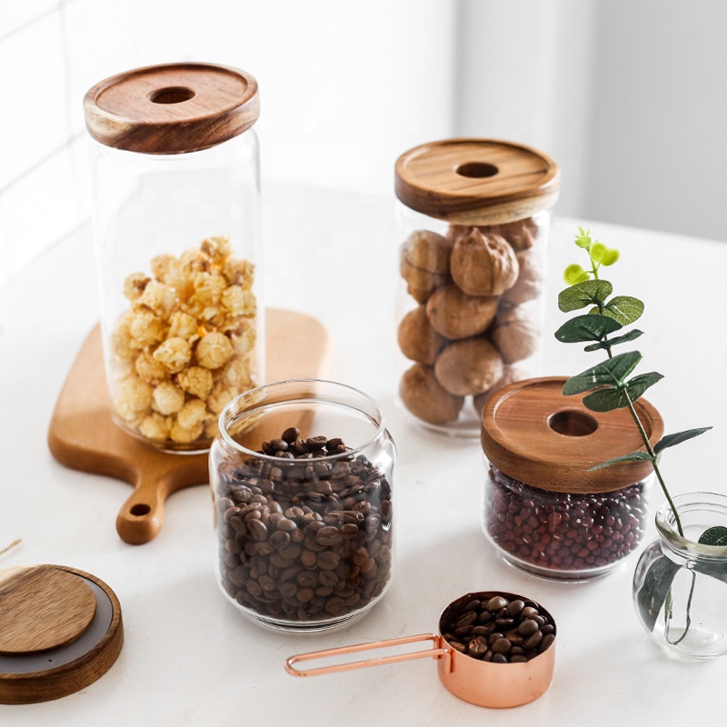 Manufacturer wholesale glass jar with wooden cover