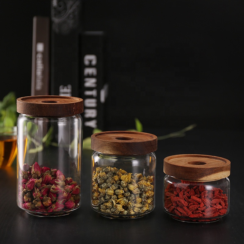 Manufacturer wholesale glass jar with wooden cover