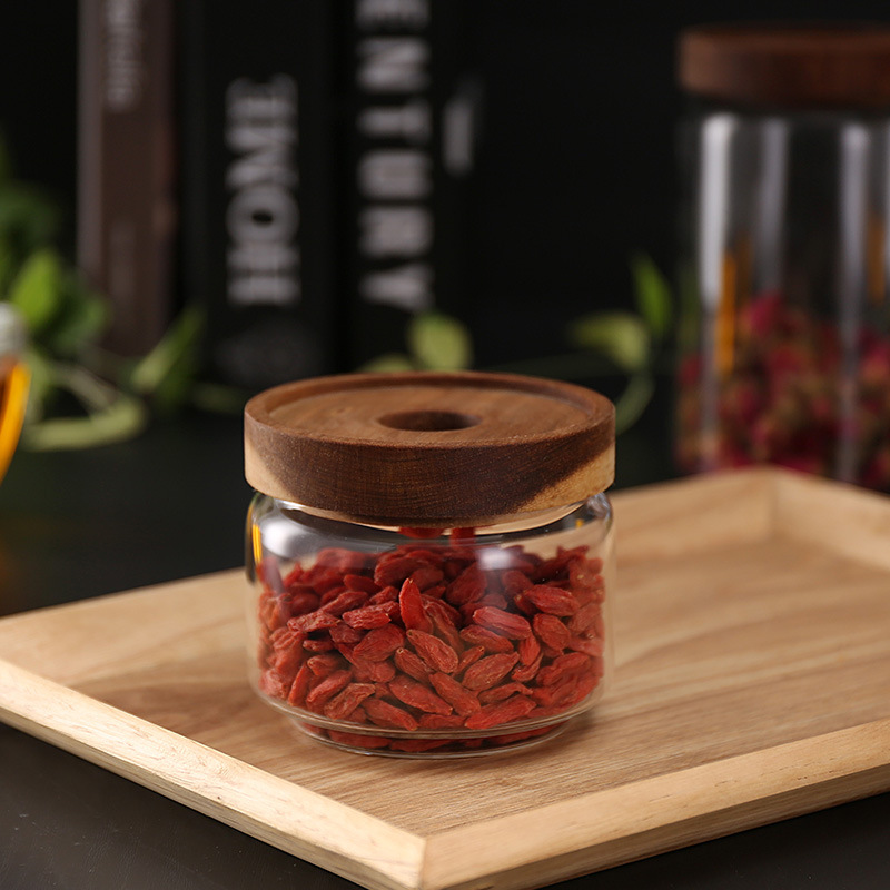 Manufacturer wholesale glass jar with wooden cover