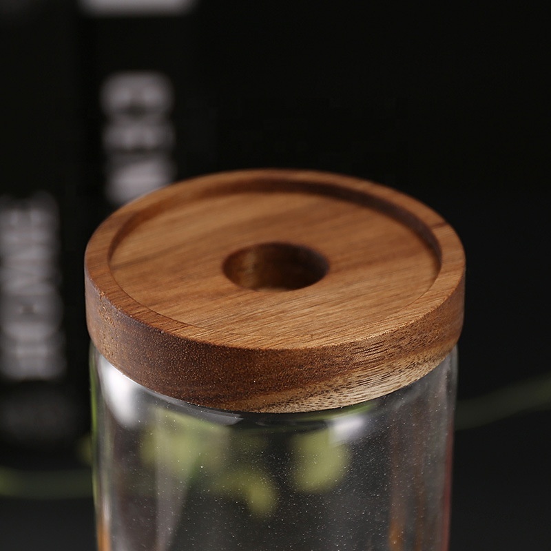 Manufacturer wholesale glass jar with wooden cover