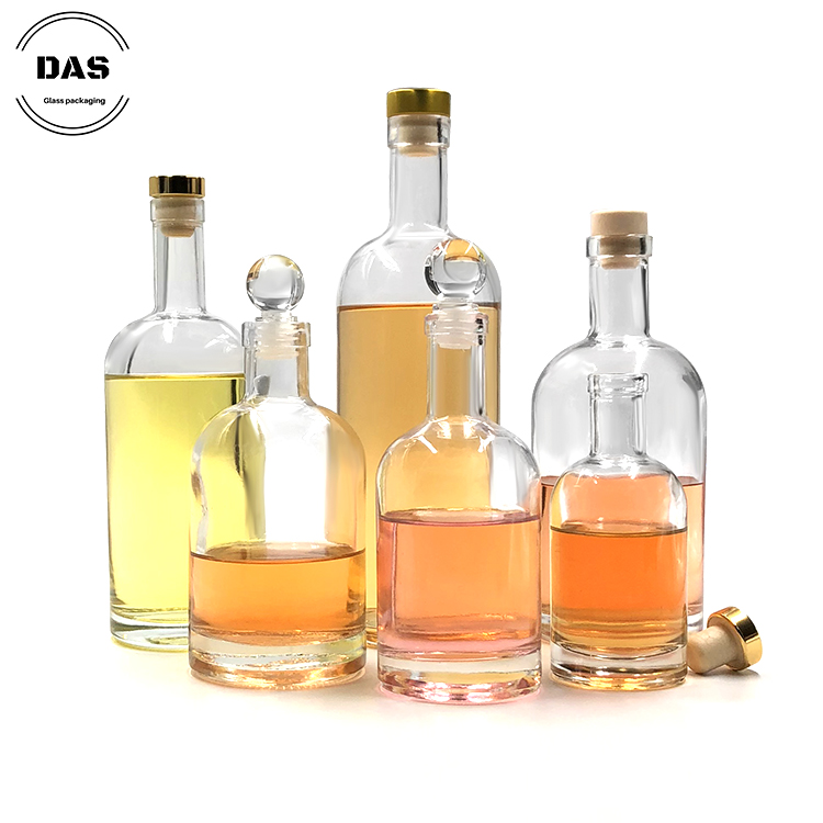 Manufacturers Custom 500ml 700ml 750ml 1000ml Mini Empty Rum Gin Whisky Spirit Vodka Glass Liquor Bottle with Cork Cap