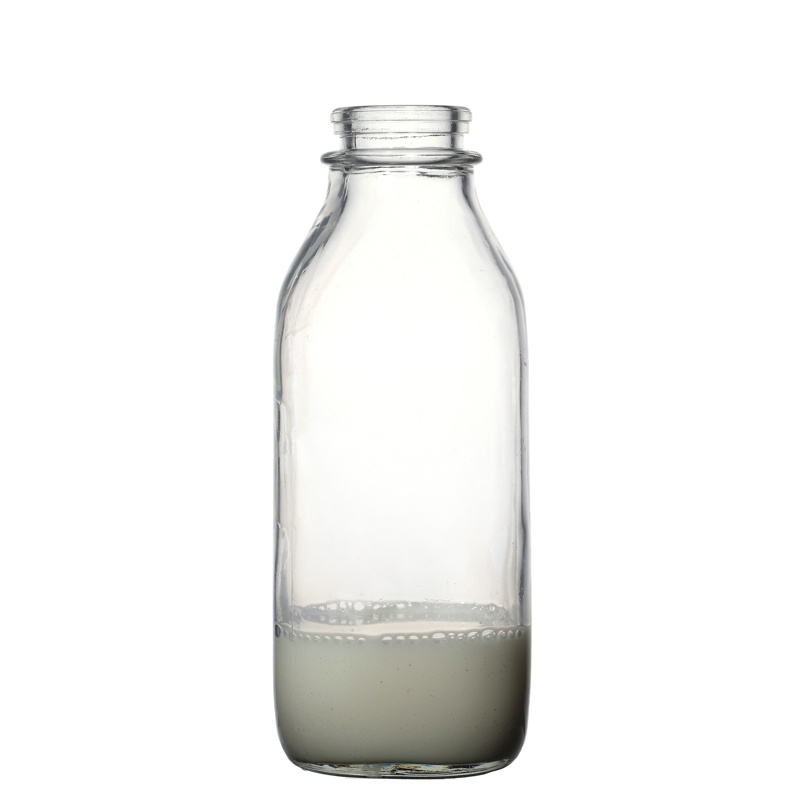 Manufacturers High Quality Customize Empty Clear Round Beverage Milk Glass Bottle 500ml 1000ml