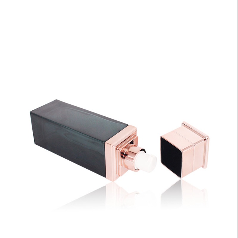 Manufacturers selling black transparent glass bottle rose gold electroplated aluminum bottle cap vacuum emulsion bottle