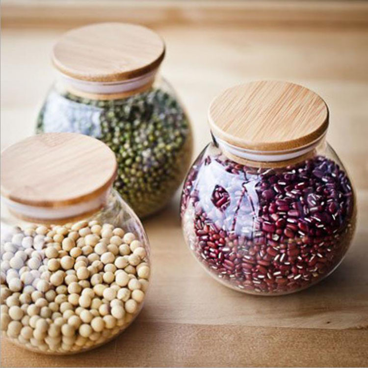 Manufacturers wholesale heat resistant glass tea jars 500 ml empty glass food storage containers with bamboo lids