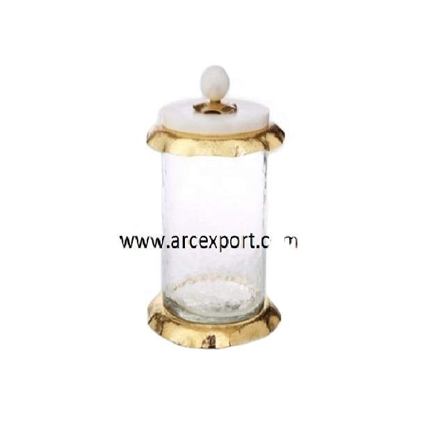 Marble Lid Hammered Glass Canister