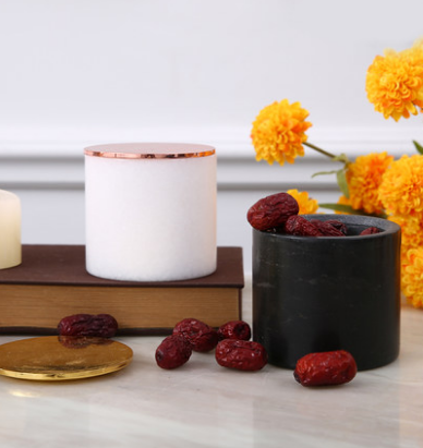 Marble Salt Bowl Kitchen Canister Stone with Lid