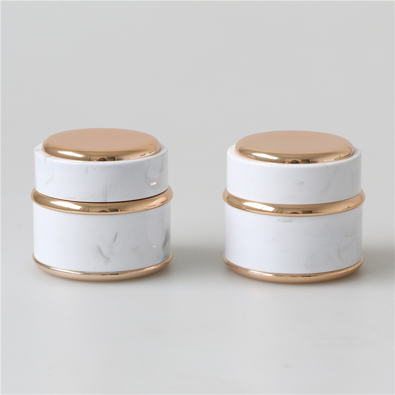 Marble color plastic luxury 50g face cream jars with gold lids for cosmetics