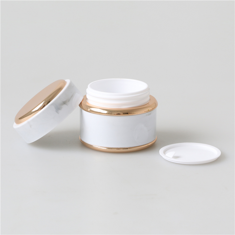 Marble color plastic luxury 50g face cream jars with gold lids for cosmetics