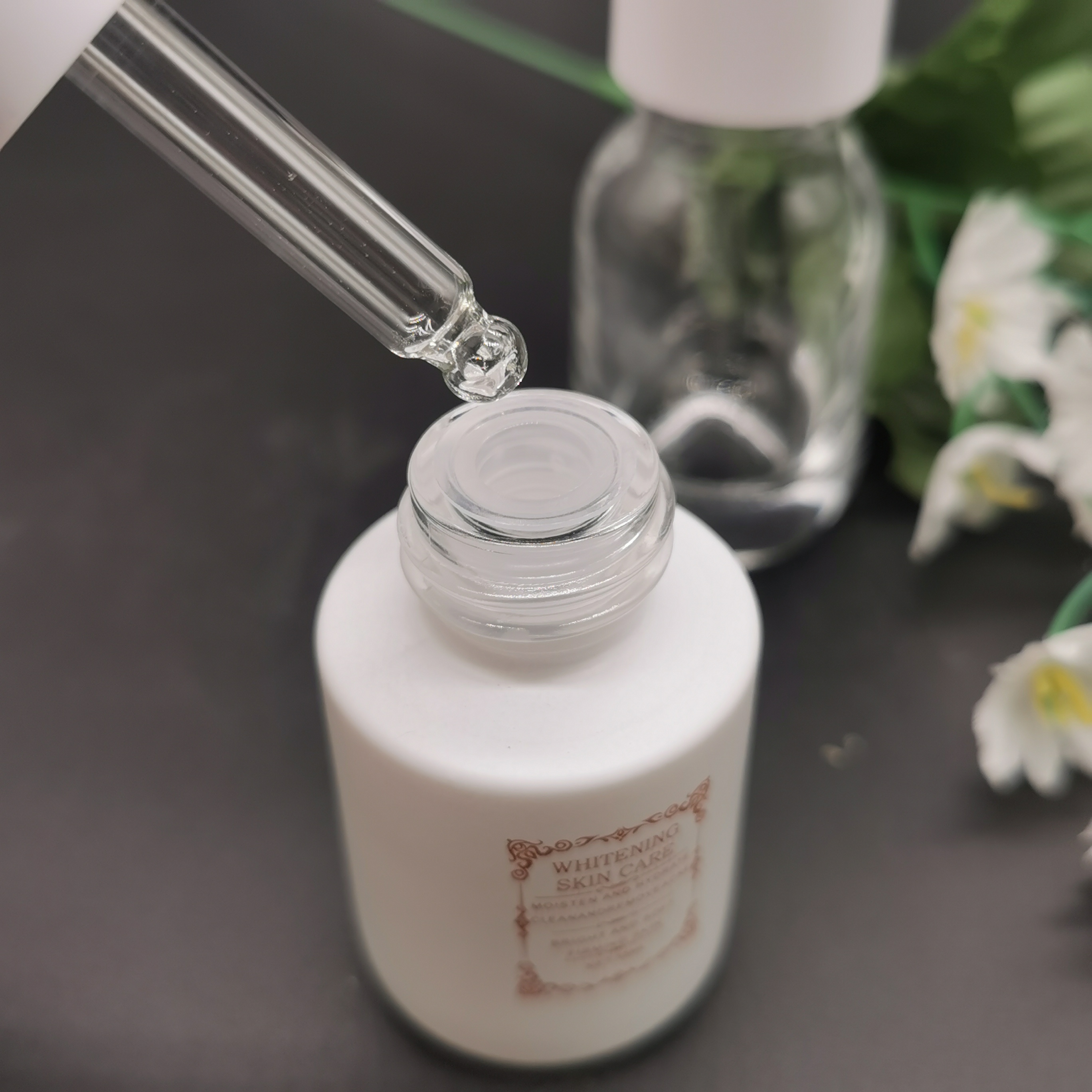 Marbling container cosmetic packaging supplier transparent bottle and jar for cosmetic packaging glass bottle