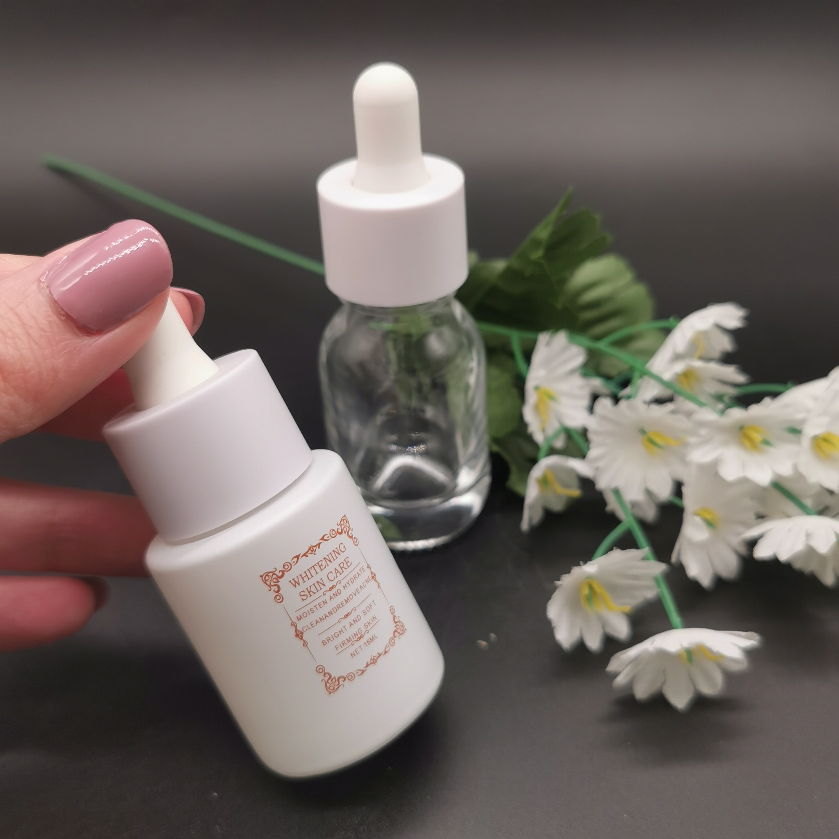 Marbling container cosmetic packaging supplier transparent bottle and jar for cosmetic packaging glass bottle