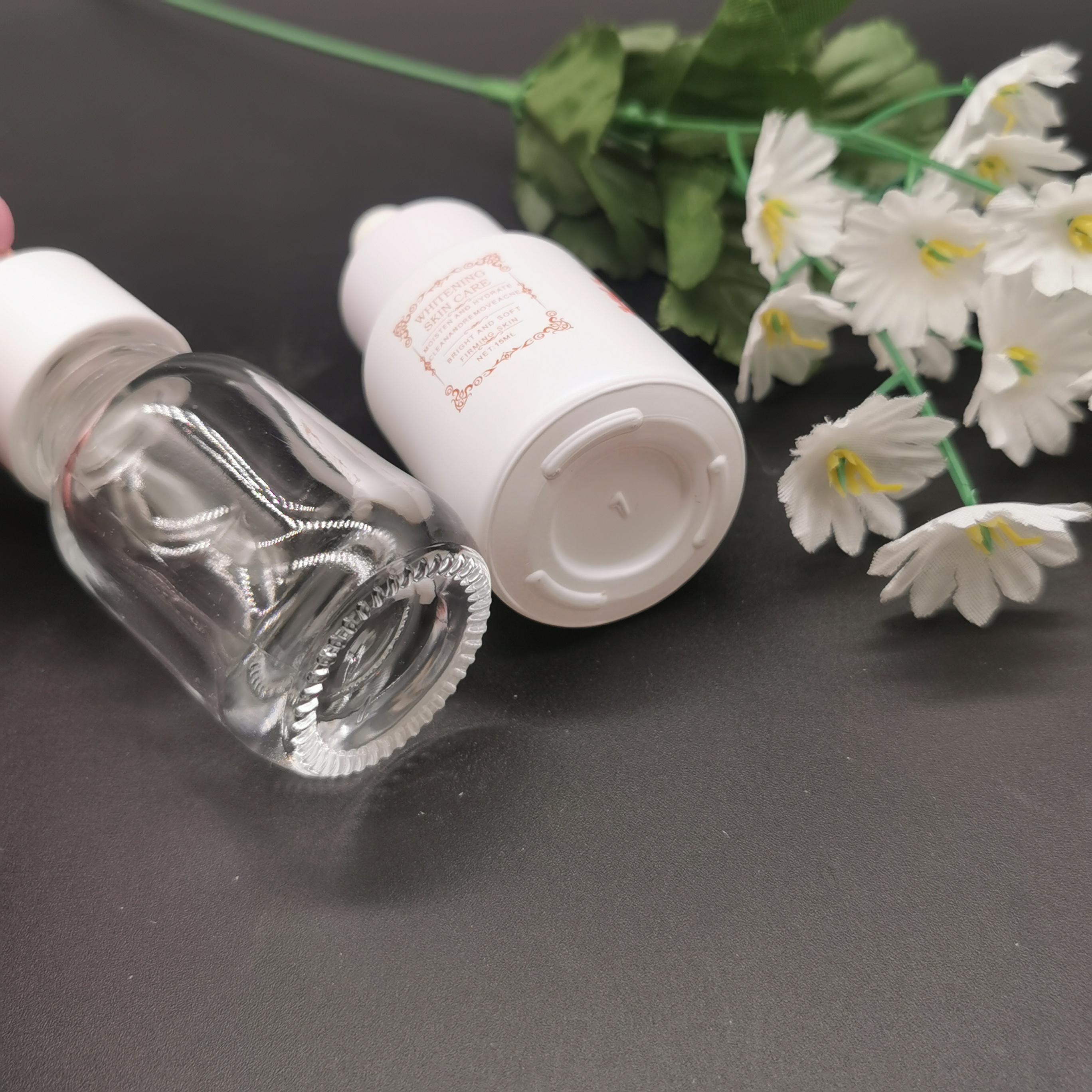 Marbling container cosmetic packaging supplier transparent bottle and jar for cosmetic packaging glass bottle