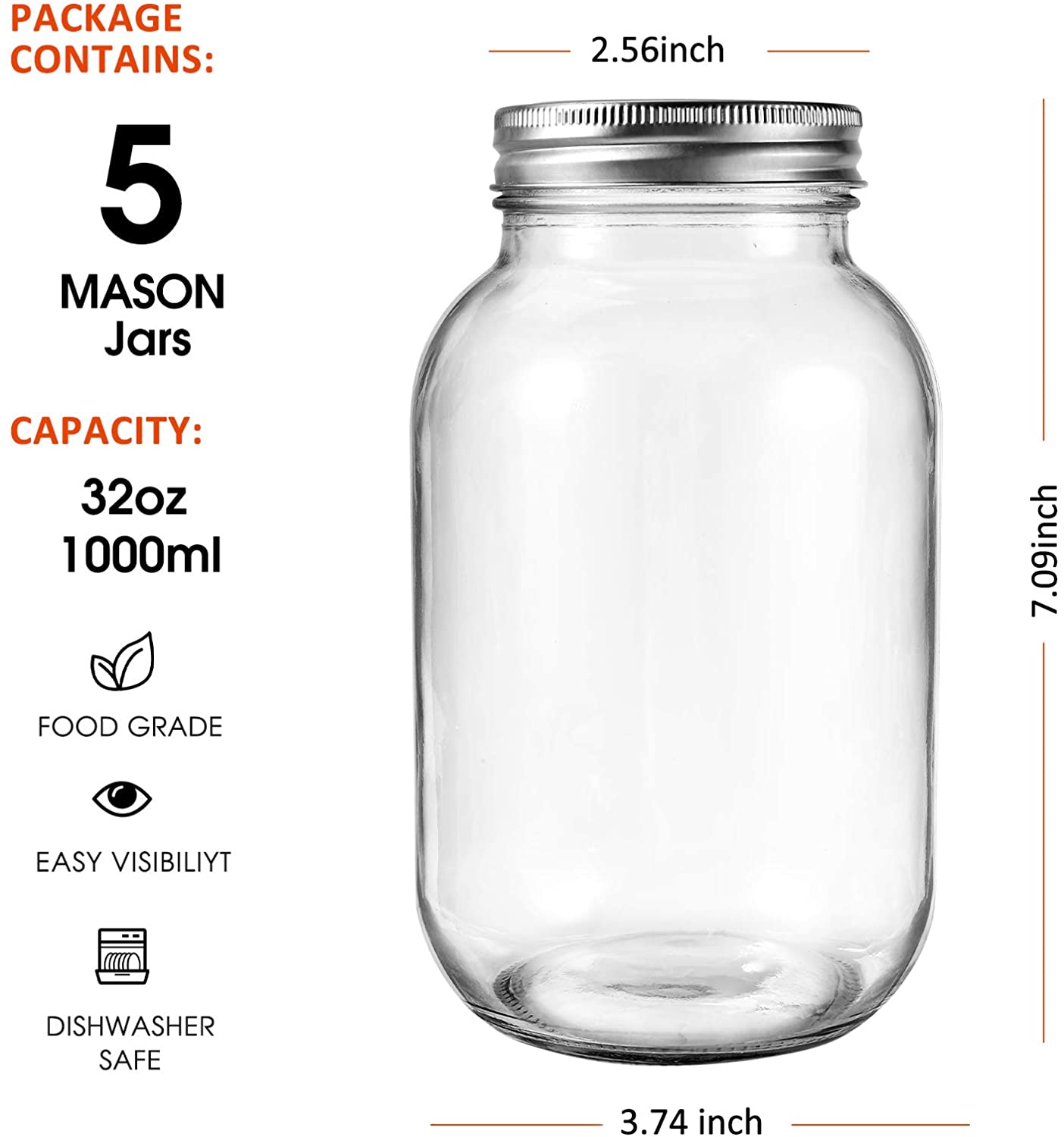 Mason Jars Regular Mouth 32 oz
