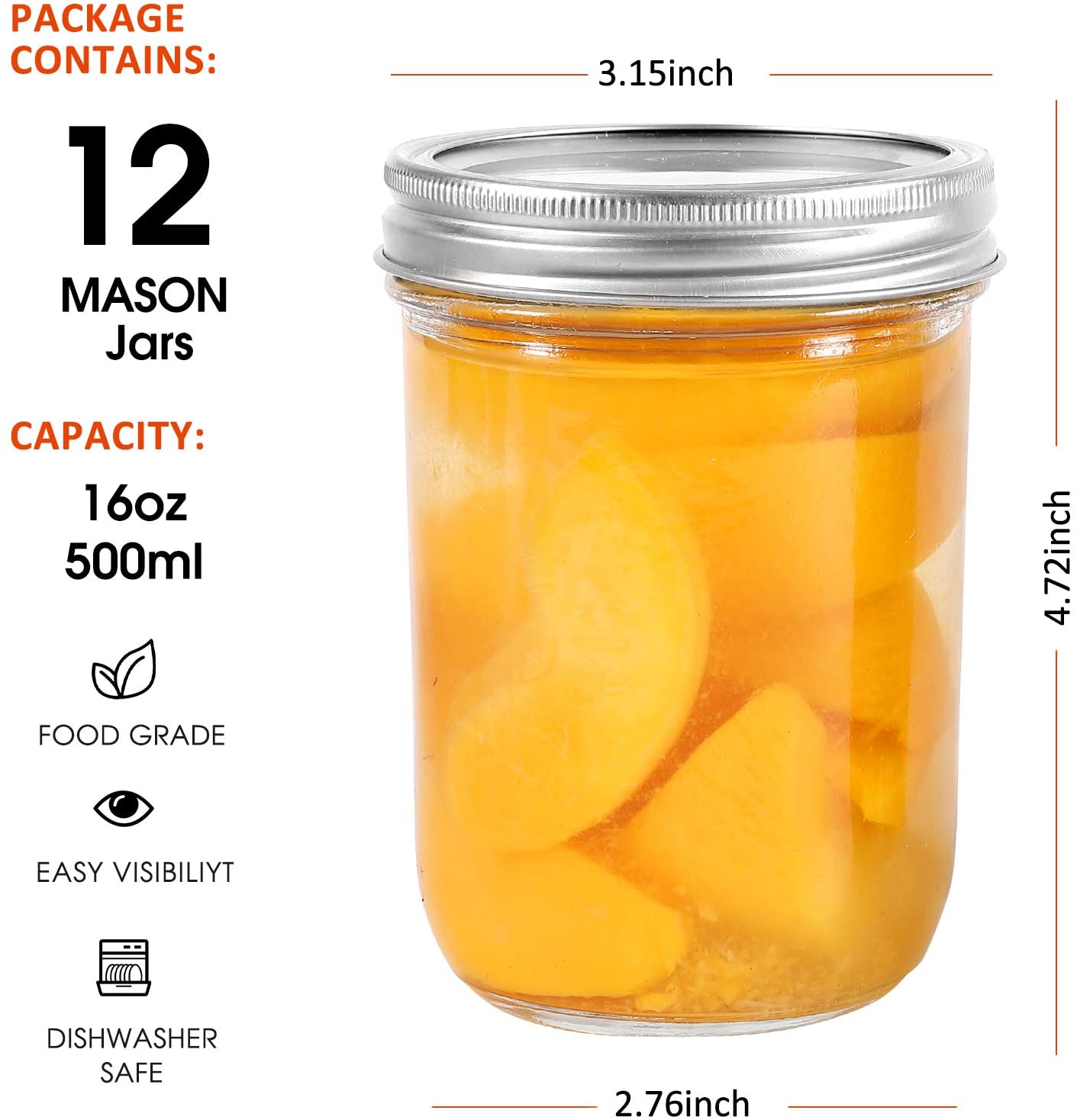 Mason Jars Wide Mouth 16 oz