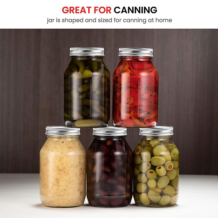 Mason Jars wide mouth clear 32 oz Glass Jars with Silver Metal Lids for Food Storage Canning honey