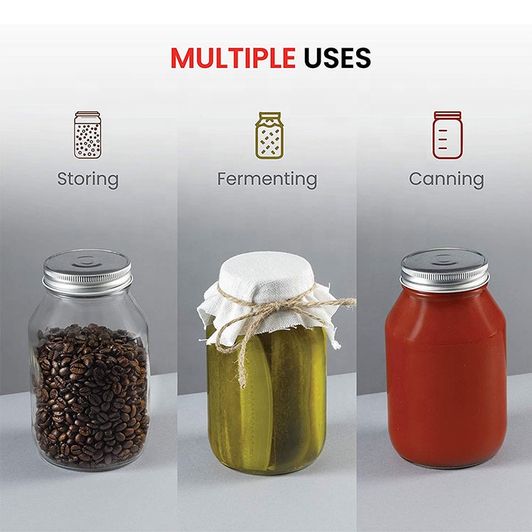 Mason Jars wide mouth clear 32 oz Glass Jars with Silver Metal Lids for Food Storage Canning honey