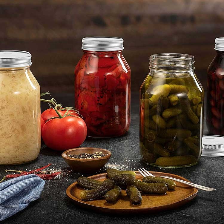 Mason Jars wide mouth clear 32 oz Glass Jars with Silver Metal Lids for Food Storage Canning honey