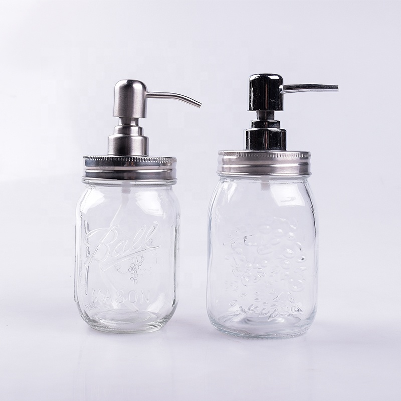 Mason glass shampoo and conditioner bottles jar soap dispenser 500ml luxury clear wide mouth lid and pump