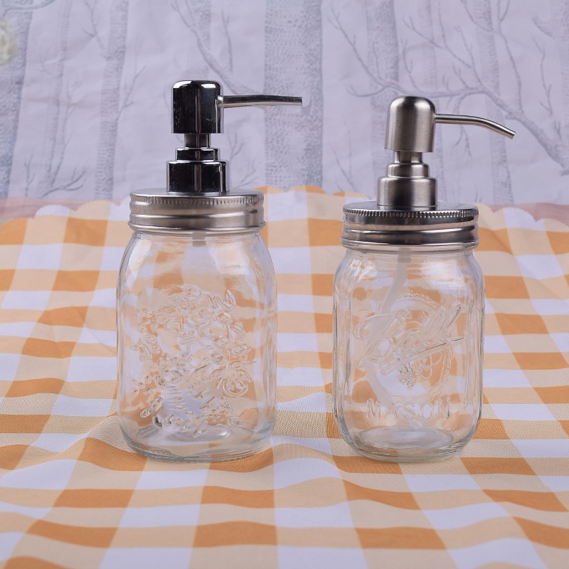 Mason glass shampoo and conditioner bottles jar soap dispenser 500ml luxury clear wide mouth lid and pump