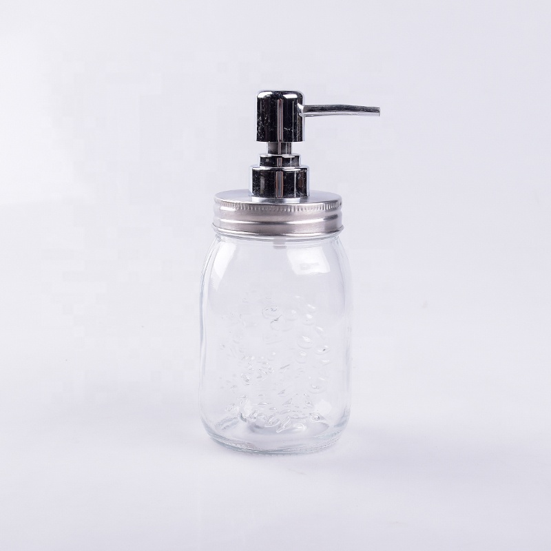 Mason glass shampoo and conditioner bottles jar soap dispenser 500ml luxury clear wide mouth lid and pump