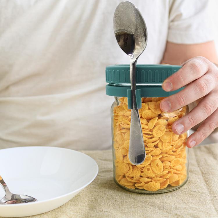 Mason jar food breakfast cup salad mason cup oatmeal mason jar with lid spoon set reusable lid storage tool