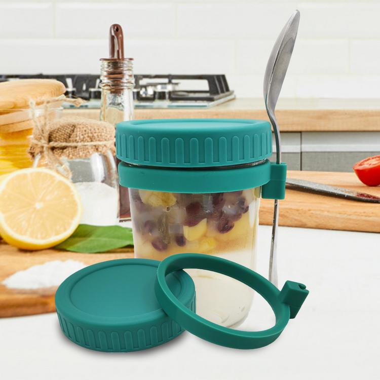 Mason jar food breakfast cup salad mason cup oatmeal mason jar with lid spoon set reusable lid storage tool
