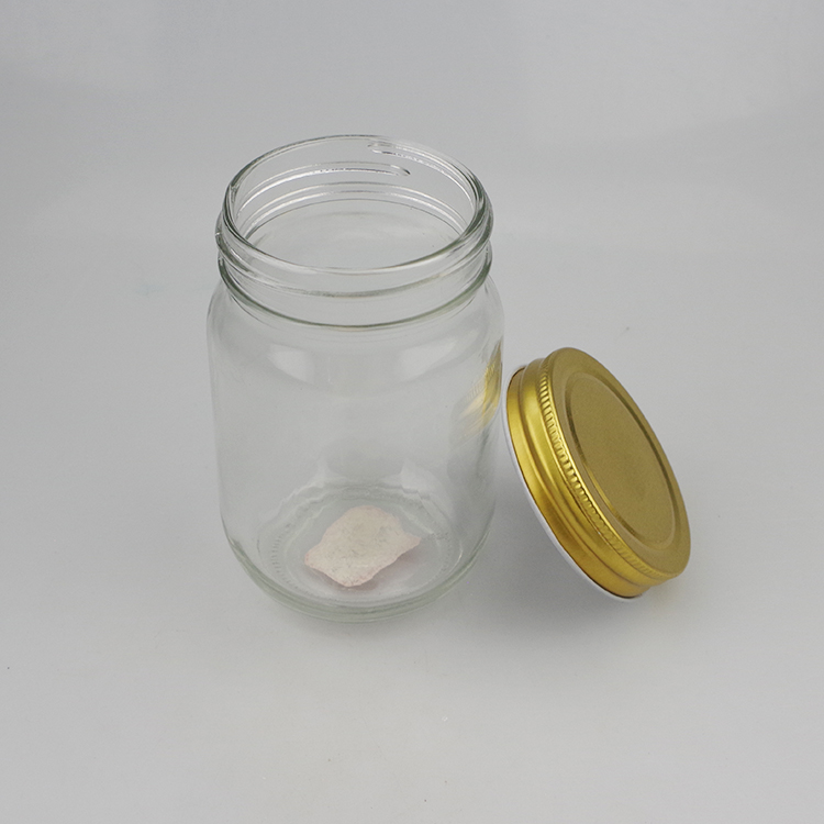 Mason jar wholesale Clear 350ml storage glass bottles with golden color mental lid for food container