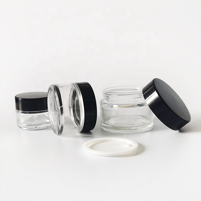 Mass stock 5g 10g 15g 20g 30g 50g 100g clear cylinder glass skin care cream jar with white hand gasket lid