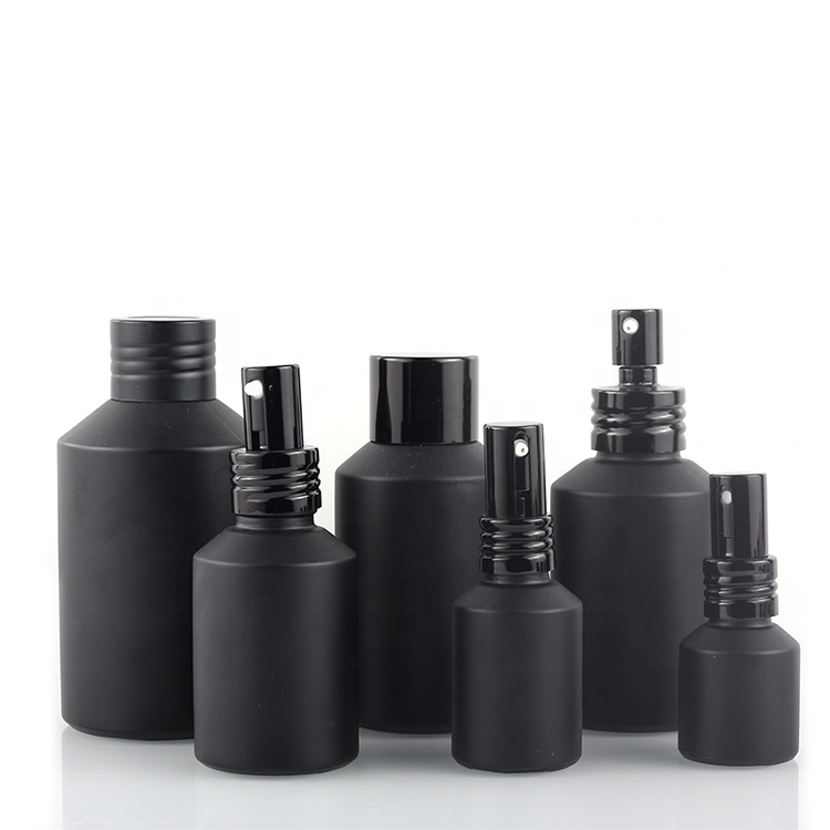 Matt Black 30Ml 60ML 100ML 120ML Cosmetic Packaging  Glass Container Set Skincare Cream Lotion Glass Bottle