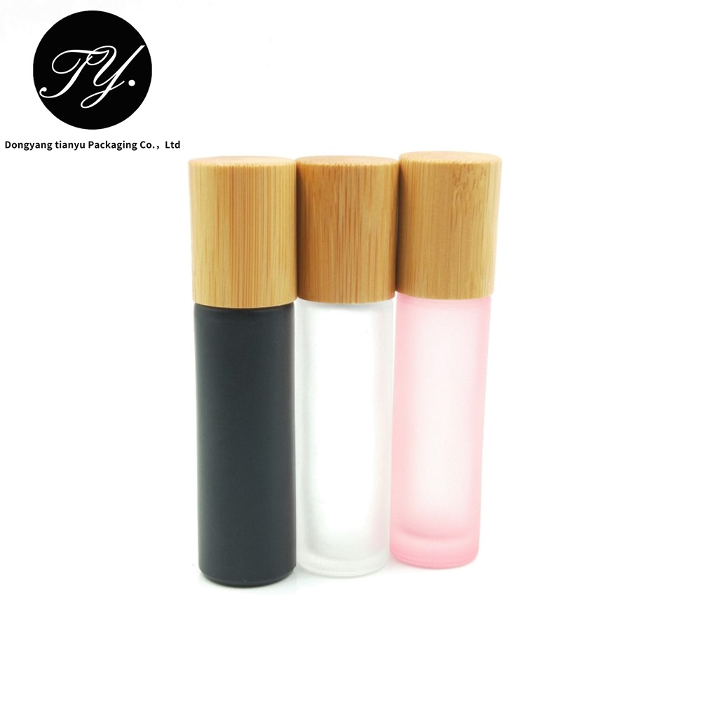 Matt black 10ml glass roll on bottle with custom bamboo cap