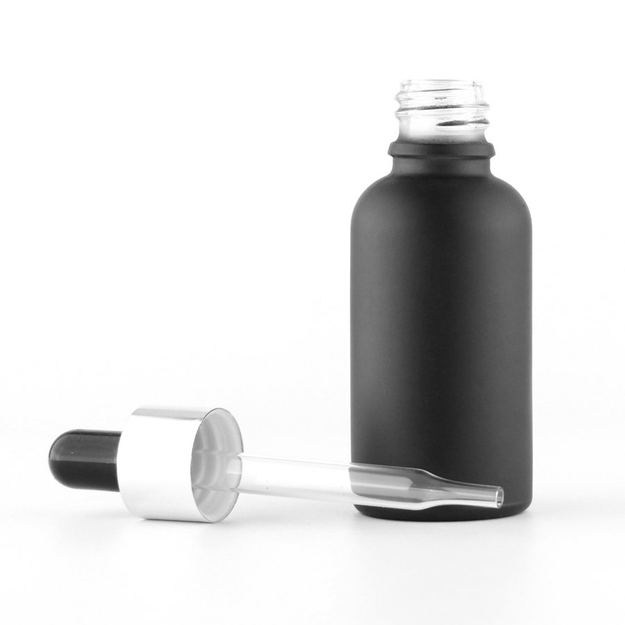 Matt black frosted glass dropper bottle 10ml 15ml 30ml essential oil bottle for cosmetic packaging