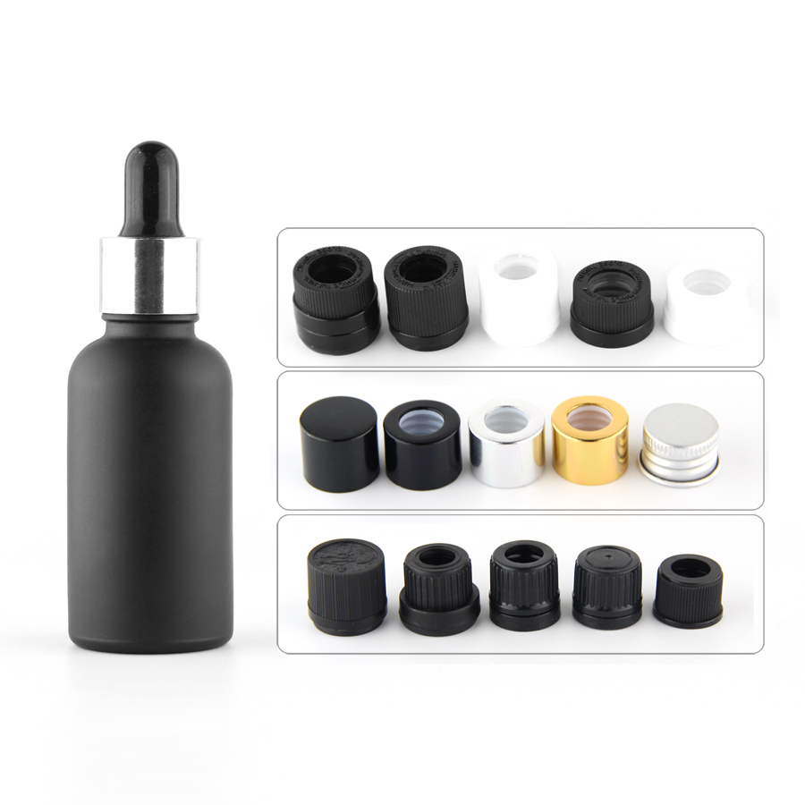 Matt black frosted glass dropper bottle 10ml 15ml 30ml essential oil bottle for cosmetic packaging