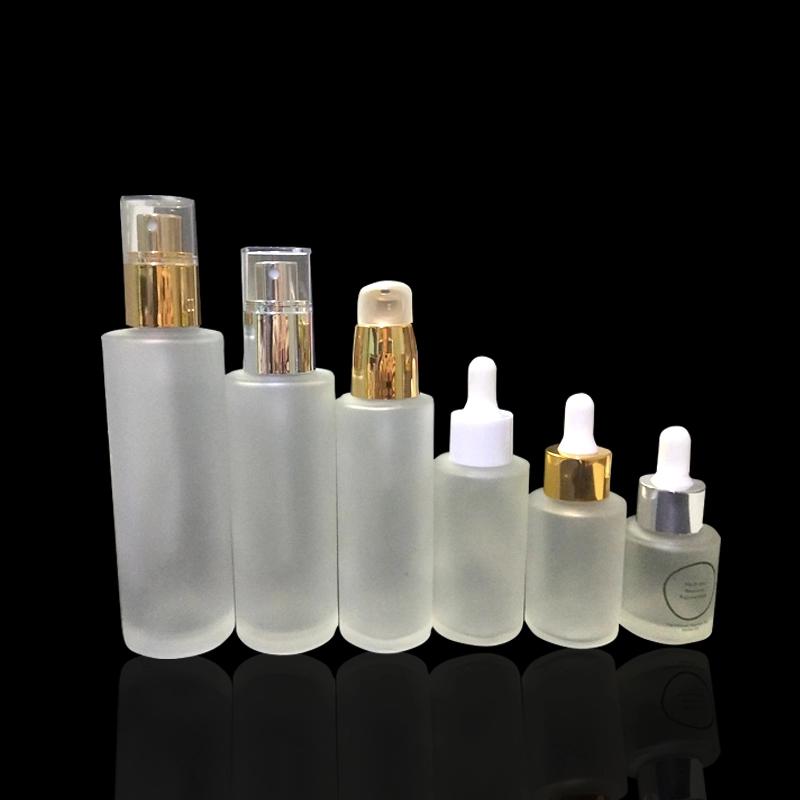Matt cosmetic 10ml 20ml 30ml 40ml 50ml flat shoulder frosted clear glass dropper bottle for serum essential oil
