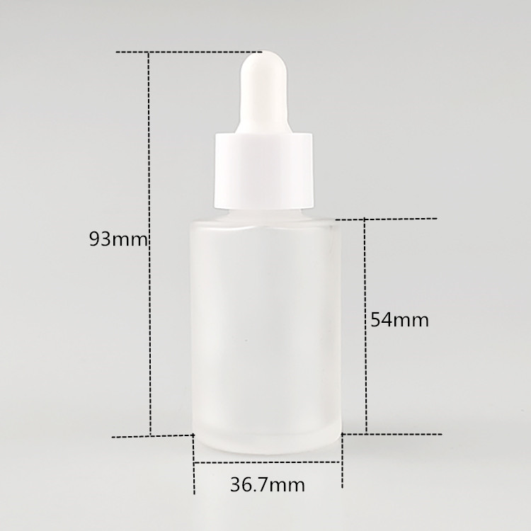 Matt cosmetic 20ml 30ml 40ml 50ml 100ml flat shoulder frosted clear glass dropper bottle for essential oil